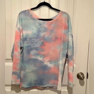 White Birch Tie Dye Waffle Knit Long Sleeve Dolman